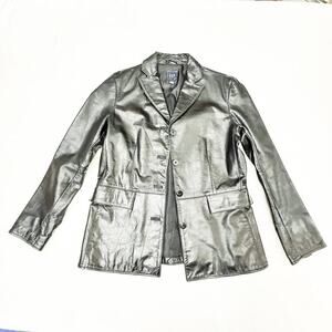 GAP Black Leather 4-Button Blazer Button Down Size Small
